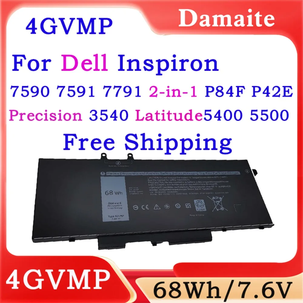 4GVMP Battery For Dell Latitude 3540 3541 3550 3551 5400 5500 Inspiron 7590 7591 7791 2-in-1 P84F P42E 1V1XF R8D7N 04GVMP 7.6V
4GVMP Battery For Dell Latitude 3540 3541 3550 3551 5400 5500 Inspiron 7590 7591 7791 2-in-1 P84F P42E 1V1XF R8D7N 04GVMP 7.6V