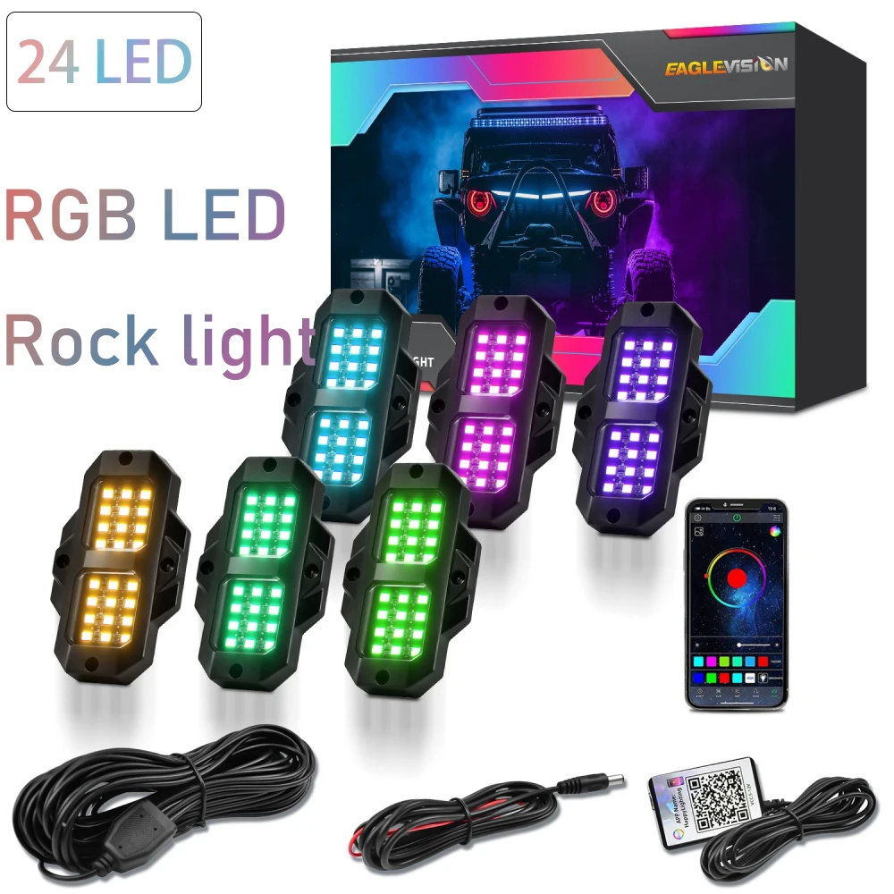 6Pcs RGB LED Rock Lights APP control, for Off-Road Cars Trucks ATVs SUVs Boats - Underbody Trail Rig Chassis Lighting Kit 12V DC
6Pcs RGB LED Rock Lights APP control, for Off-Road Cars Trucks ATVs SUVs Boats - Underbody Trail Rig Chassis Lighting Kit 12V DC