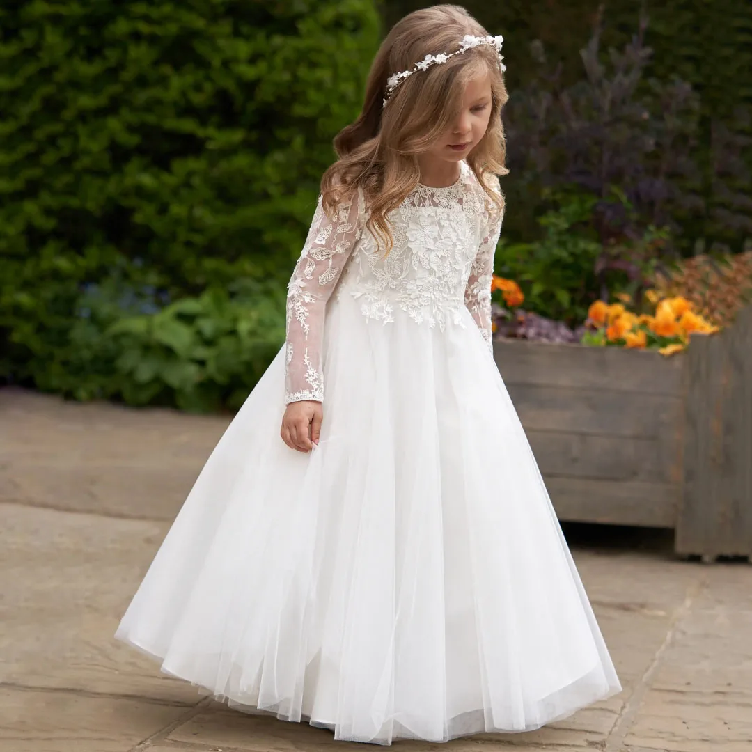 Customized White Flower Girl Dress Floral Appliques Long Sleeve For Wedding Prom Birthday Party Banquet Holy Communion Gown
Customized White Flower Girl Dress Floral Appliques Long Sleeve For Wedding Prom Birthday Party Banquet Holy Communion Gown