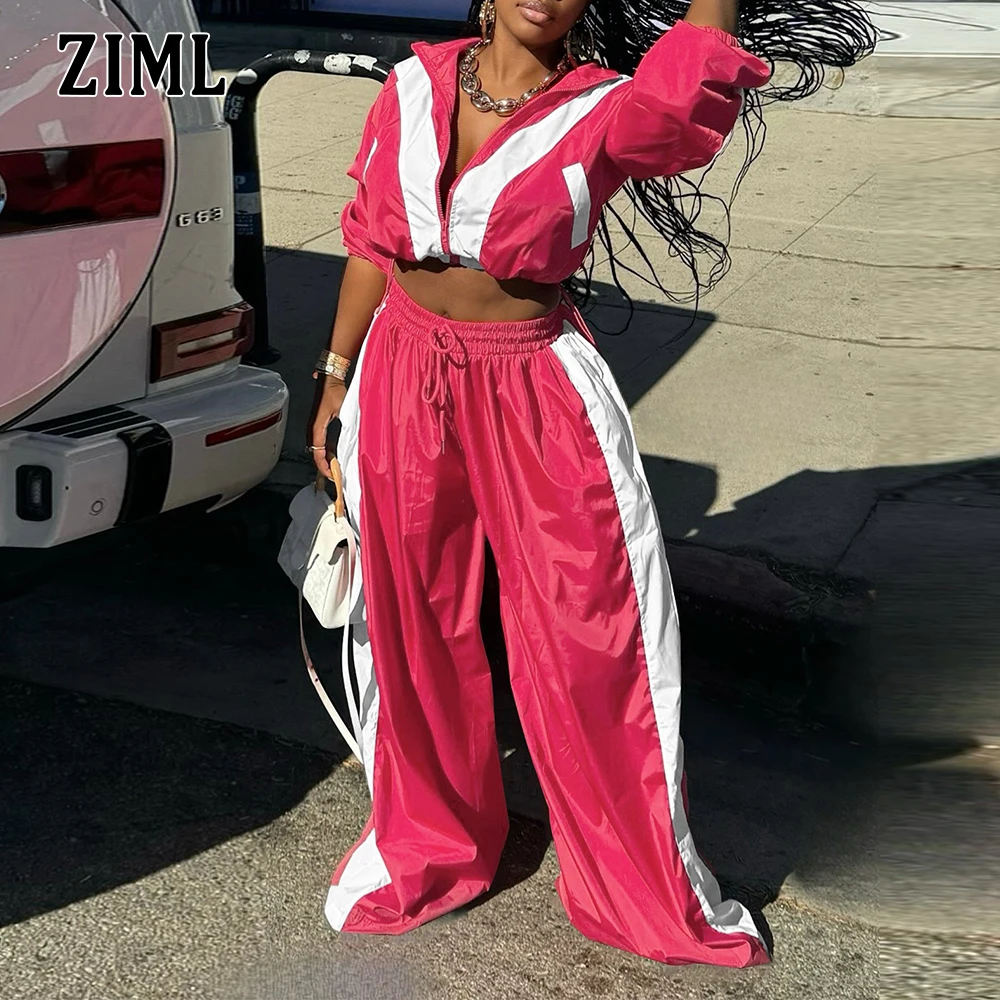 ZIML Hit Color Loose Two Piece Set for Women Stand Collar Long Sleeve Short Tops High Waist Pants Sport Chic Casual Set Female
ZIML Hit Color Loose Two Piece Set for Women Stand Collar Long Sleeve Short Tops High Waist Pants Sport Chic Casual Set Female