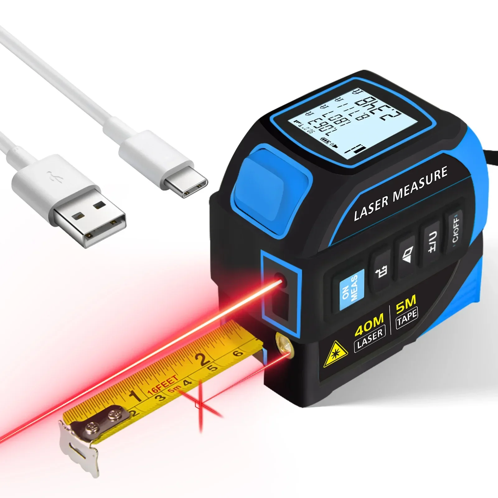 4-In-1 Laser Tape Measure Lithium Battery Infrared Electronic Measure Laser Marking Steel Tape Measure Multifunctional