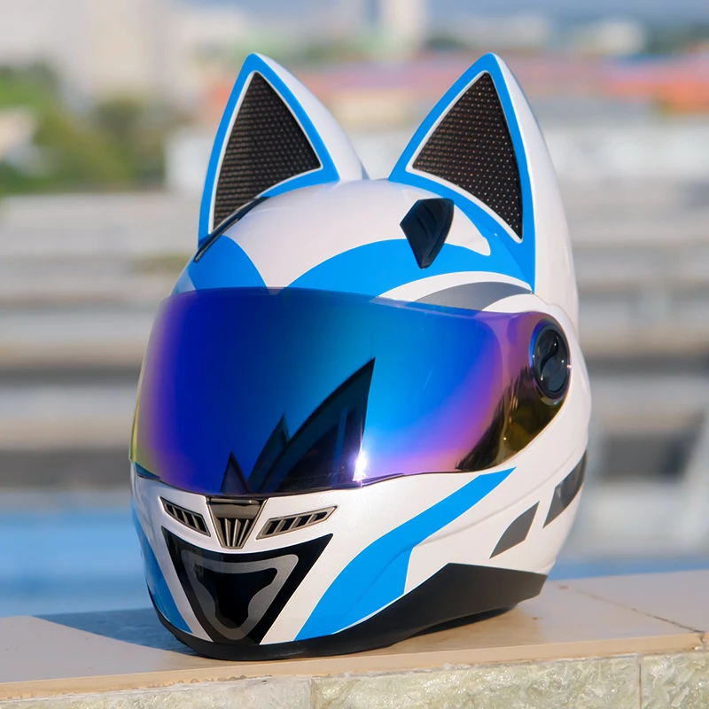 Full Face Motorcycle Helmet Men Motocross Safety Helmet White Blue Cat Ear Helmet Women Motorcycle Capacetes Casque DOT Approved
Full Face Motorcycle Helmet Men Motocross Safety Helmet White Blue Cat Ear Helmet Women Motorcycle Capacetes Casque DOT Approved