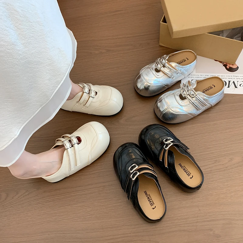 Women Metal Double Buckle Mules Round Toe Slip On Soft Leather Non Slip Vintage Daily Walking Casual Outdoor Ladies Footwear
Women Metal Double Buckle Mules Round Toe Slip On Soft Leather Non Slip Vintage Daily Walking Casual Outdoor Ladies Footwear