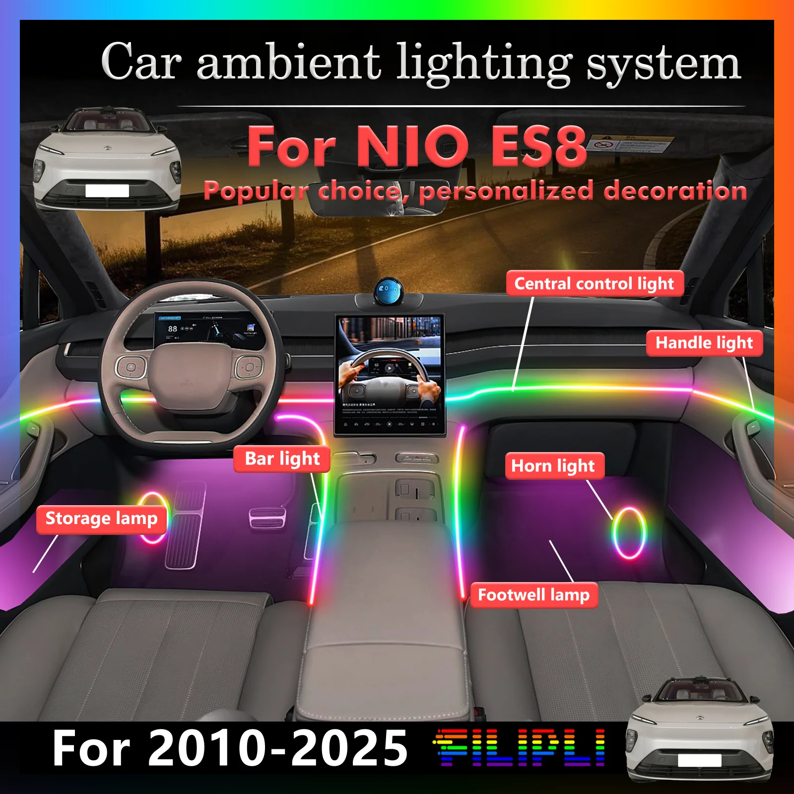 For NIO ES8 Car Interior Ambient Lamp Kit RGB 64-Color LED Smart Remote Control Energy Saving Efficient Set
For NIO ES8 Car Interior Ambient Lamp Kit RGB 64-Color LED Smart Remote Control Energy Saving Efficient Set