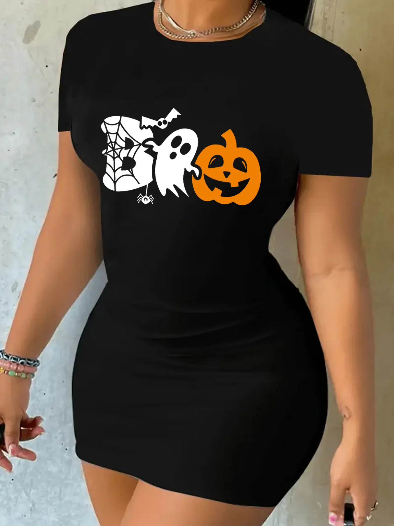 Halloween Printed Tee Dress Short Sleeve Crew Neck Casual Dress For Summer & Spring Plus Size Women's Breathable Casual Dress
Halloween Printed Tee Dress Short Sleeve Crew Neck Casual Dress For Summer & Spring Plus Size Women's Breathable Casual Dress