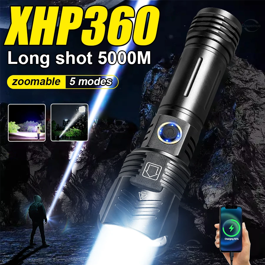 Мощный фонарик XHP360, сверхмощный фонарик, перезаряжаемый светодиодный светильник, водонепроницаемая лампа для кемпинга, уличная рыбалка, охота
Мощный фонарик XHP360, сверхмощный фонарик, перезаряжаемый светодиодный светильник, водонепроницаемая лампа для кемпинга, уличная рыбалка, охота