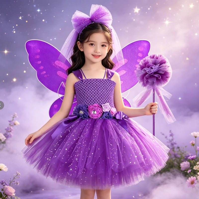Butterfly Wings Wand Hairbow Matching Purple Glitter Flower Fairy Tutu Dress for Girls Kids Sparkly Tulles Princess Costumes
Butterfly Wings Wand Hairbow Matching Purple Glitter Flower Fairy Tutu Dress for Girls Kids Sparkly Tulles Princess Costumes