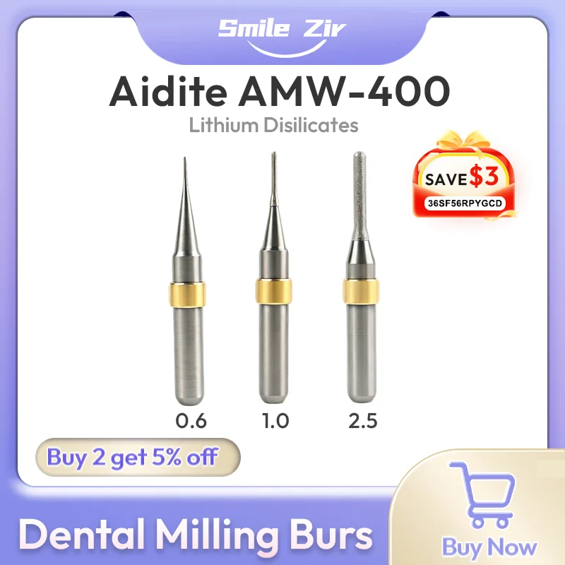 Aidite AMW400 Dental Milling BursLithium Disilicate Glass Ceramic Cutters Shank 6mm for Dental Lab Grinding Tools Cutters
Aidite AMW400 Dental Milling BursLithium Disilicate Glass Ceramic Cutters Shank 6mm for Dental Lab Grinding Tools Cutters