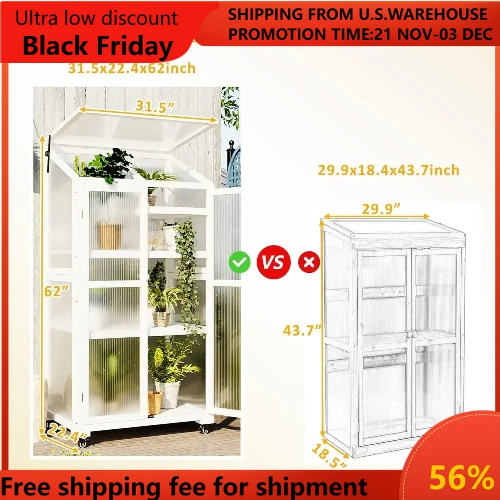 Wooden Greenhouse, Portable Wood Green House Cold Frame with Wheels and Adjustable Shelves for Outdoors Outside Patio Plants
Wooden Greenhouse, Portable Wood Green House Cold Frame with Wheels and Adjustable Shelves for Outdoors Outside Patio Plants
