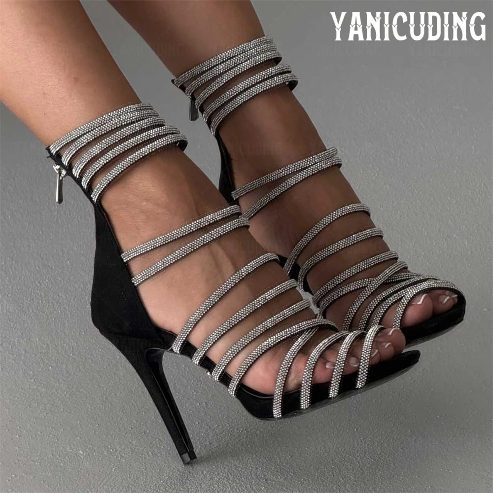 Multiple Rhinestones Luxurious Sandals Elegant Black Velvet Gladiator Sandals Shiny Crystal Strappy Zipper Sandals Banquet Heels
Multiple Rhinestones Luxurious Sandals Elegant Black Velvet Gladiator Sandals Shiny Crystal Strappy Zipper Sandals Banquet Heels
