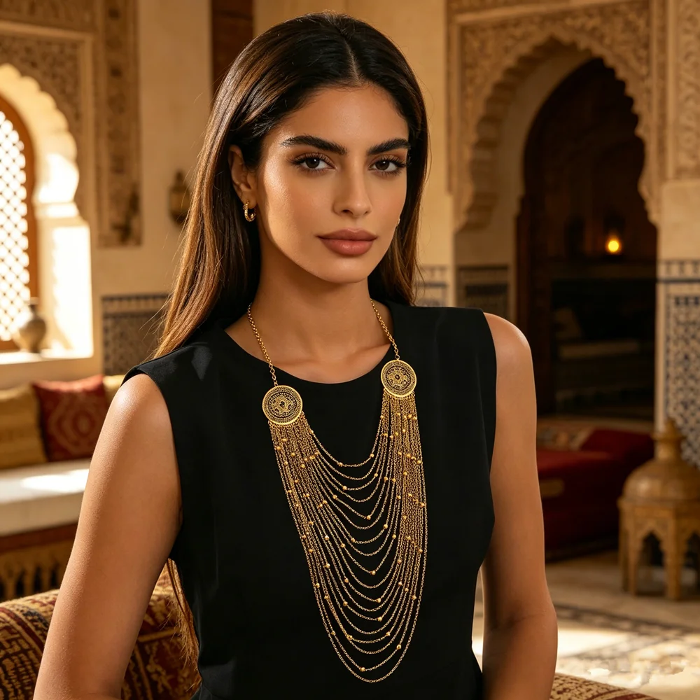 Luxury Golden Multi-Strand Tassel Necklace With Layered Beaded Jewelry For Women Ethnic Style Wedding Outfits
Luxury Golden Multi-Strand Tassel Necklace With Layered Beaded Jewelry For Women Ethnic Style Wedding Outfits