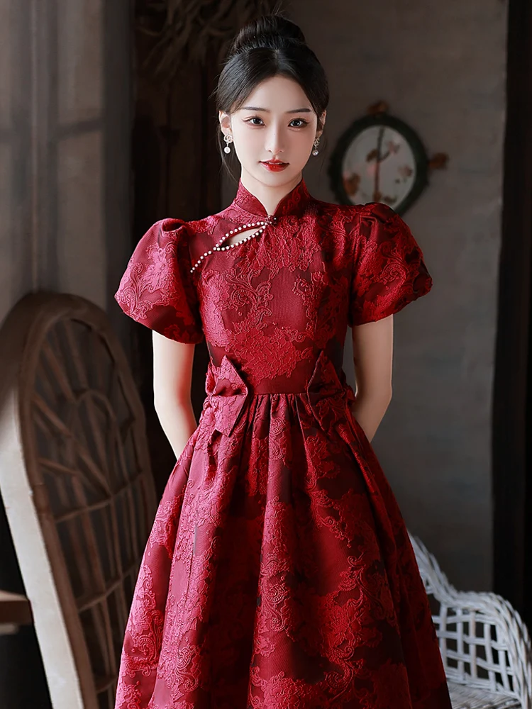 Red Qipao Engagement Dr Women's ort Sve Midi Skirt Wedding Ceremony Performance Chinese Sle New Bride Dr
Red Qipao Engagement Dr Women's ort Sve Midi Skirt Wedding Ceremony Performance Chinese Sle New Bride Dr