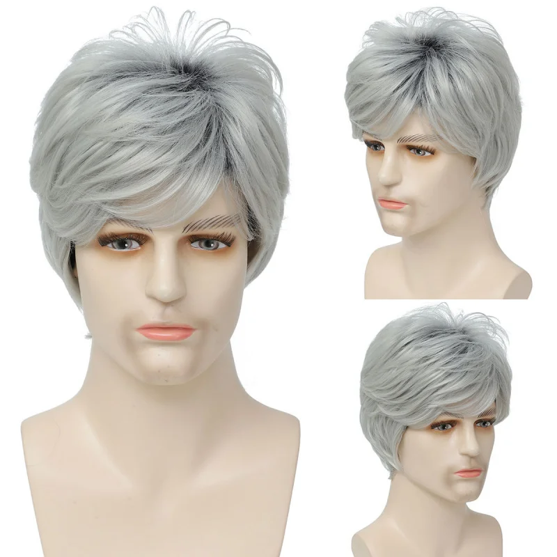 European American men's , stylish and voluminous short hair, -white silver gray synthetic fiber wigs, ManWigs
European American men's , stylish and voluminous short hair, -white silver gray synthetic fiber wigs, ManWigs
