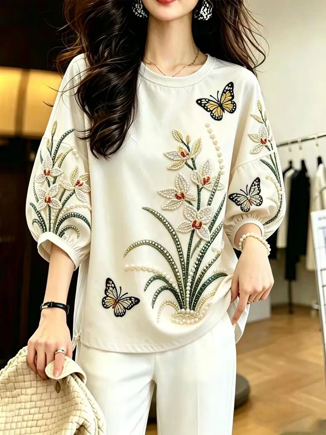 Large Size Women's Shirt Luxury Floral Embellished Print White Long Sleeve Loose Fit Commute Style Korean Fashion
Large Size Women's Shirt Luxury Floral Embellished Print White Long Sleeve Loose Fit Commute Style Korean Fashion