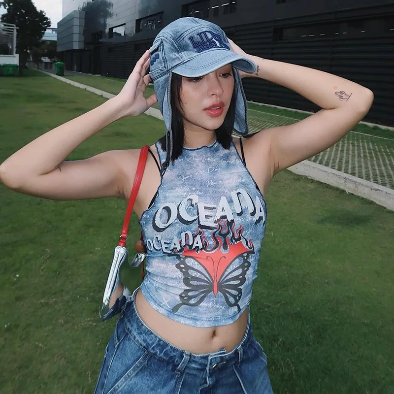 American high street fashion print design round neck sleeveless short mesh top 2025 summer new
American high street fashion print design round neck sleeveless short mesh top 2025 summer new