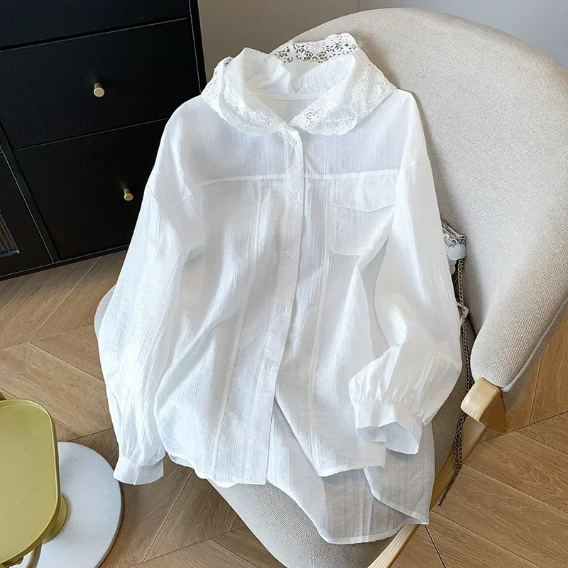 Pop 2025 French Textured White Lace Hooded Shirt Women's Loose Sun Protection Top New Style Pure Color Full Sleeve Button Down
Pop 2025 French Textured White Lace Hooded Shirt Women's Loose Sun Protection Top New Style Pure Color Full Sleeve Button Down