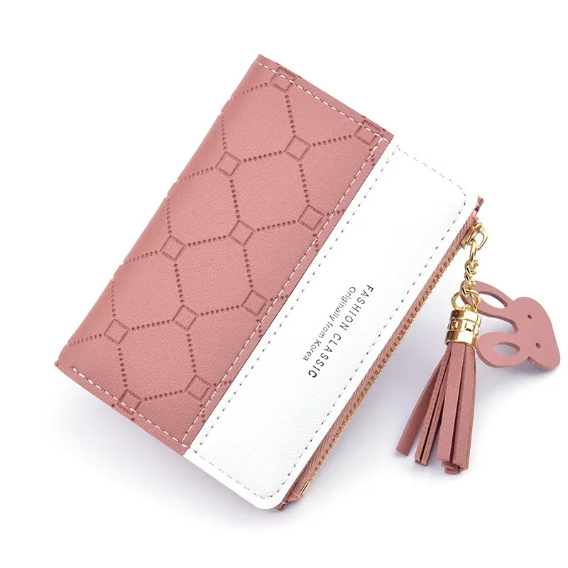 Women Short Wallet Patchwork Small Zipper Purse Checked Embossed Tassel Wallets Cute Simple Card Holder Pink Mini Money Bag
Women Short Wallet Patchwork Small Zipper Purse Checked Embossed Tassel Wallets Cute Simple Card Holder Pink Mini Money Bag
