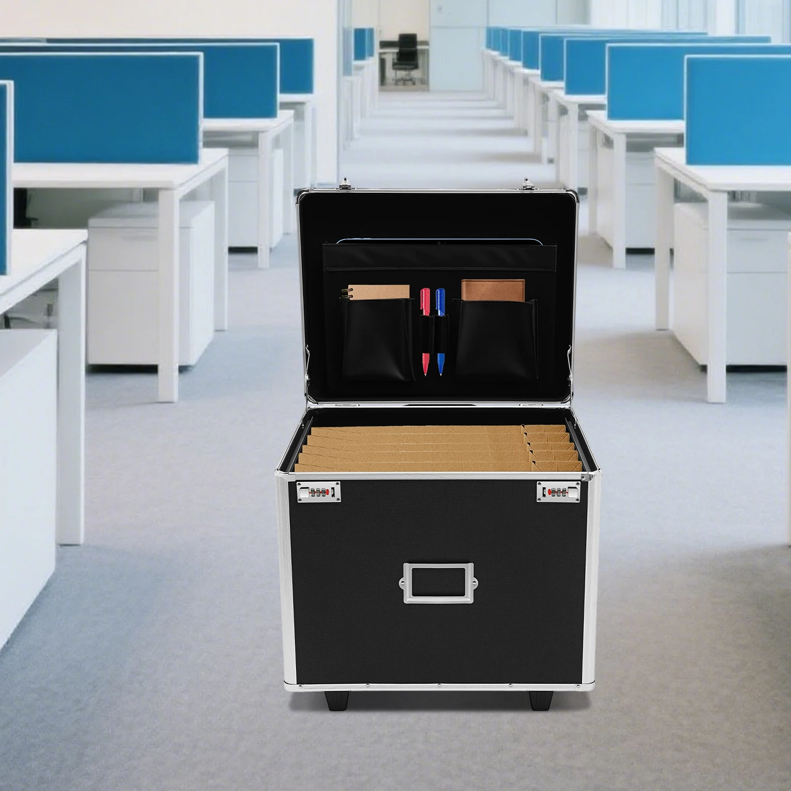 Locking File Storage Box with Telescopic Handle & Wheels - Aluminum Alloy Portable Document Case, Dual Password Security for Office Home Bank Files, 19.2x15x16inch, Black
Locking File Storage Box with Telescopic Handle & Wheels - Aluminum Alloy Portable Document Case, Dual Password Security for Office Home Bank Files, 19.2x15x16inch, Black