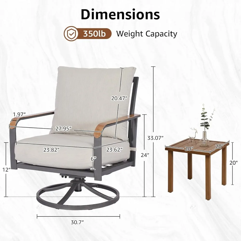 3 Piece Swivel Rocking Chairs Patio Conversation Furniture Set , 1 Metal Table and 6" Thick Cushions for Backyard,Deck,Porch
3 Piece Swivel Rocking Chairs Patio Conversation Furniture Set , 1 Metal Table and 6" Thick Cushions for Backyard,Deck,Porch