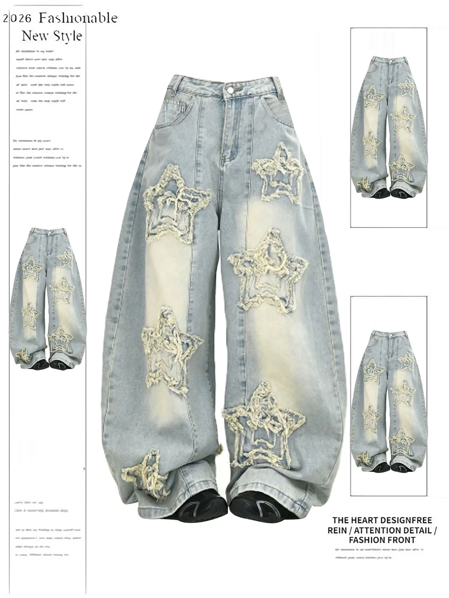 Washed Star Embroidery Wide Leg Jeans High Waist Loose Fit Women's Summer New Style Denim Pants American Series Commute Style
Washed Star Embroidery Wide Leg Jeans High Waist Loose Fit Women's Summer New Style Denim Pants American Series Commute Style