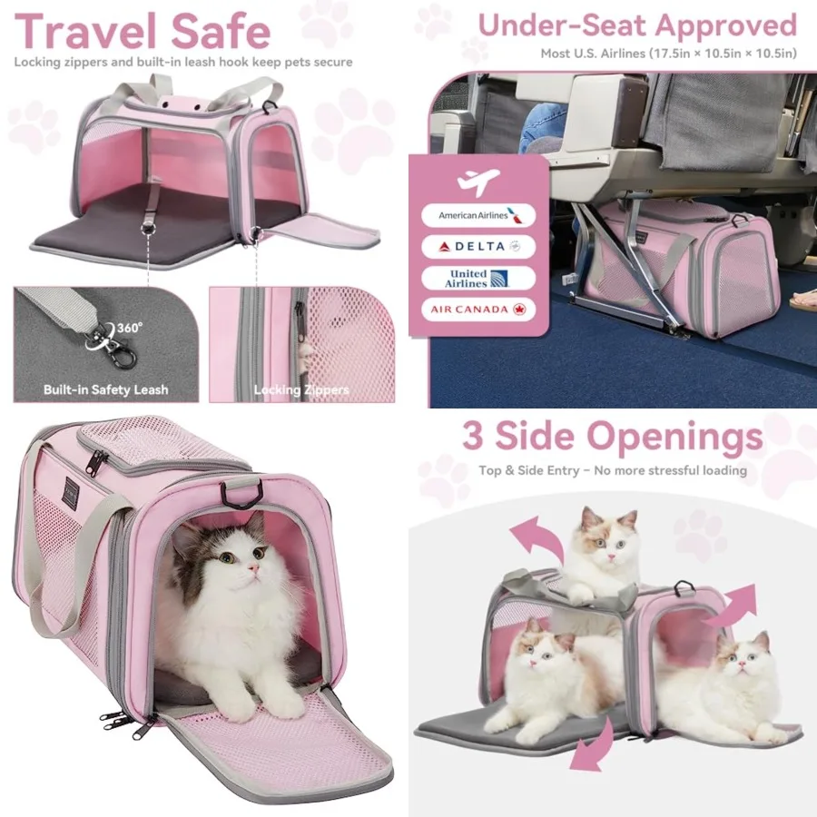 Airline Approved Cat Carrier 17.5×10.5×10.5 in, Escape-Proof Design with Locking Zippers and Safety Leash, Easy-Access 3-Way En
Airline Approved Cat Carrier 17.5×10.5×10.5 in, Escape-Proof Design with Locking Zippers and Safety Leash, Easy-Access 3-Way En