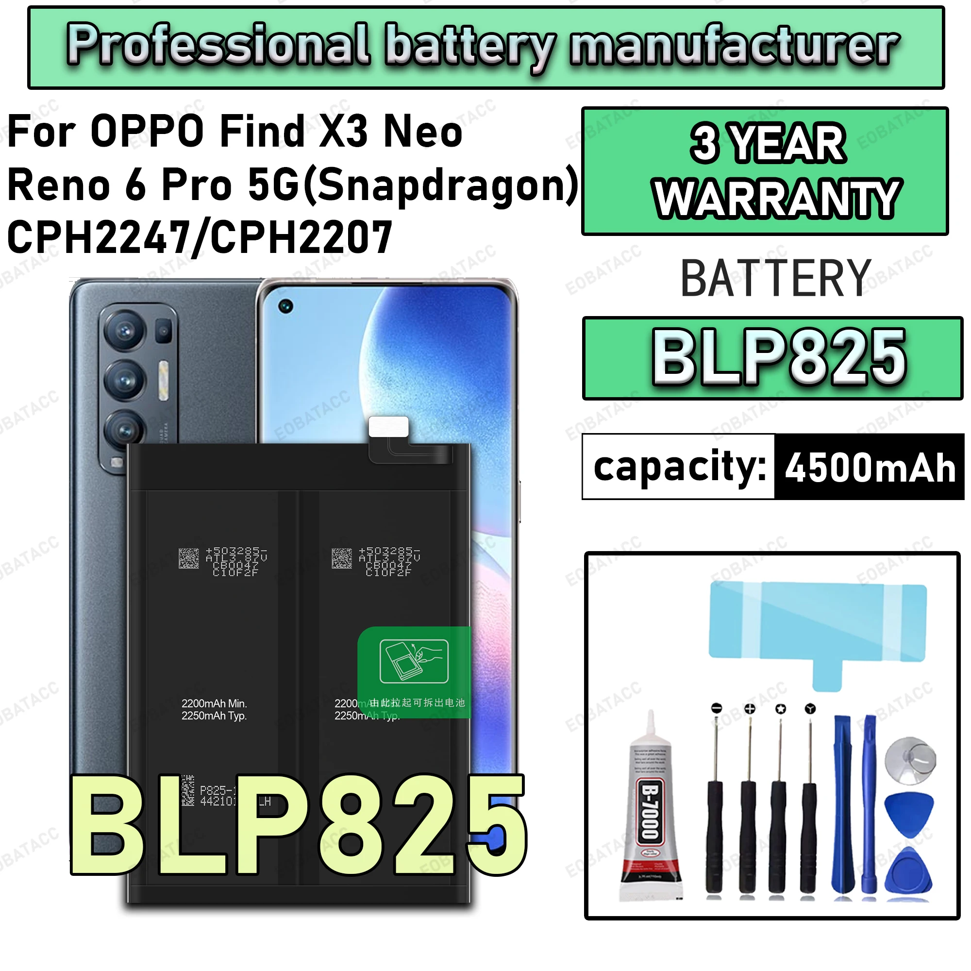 100% New Zero Cycle BLP825 Battery For Find X3 Neo/Reno 6 Pro 5G Snapdragon/CPH2247/CPH2207 Replacement Batteria Batteries
100% New Zero Cycle BLP825 Battery For Find X3 Neo/Reno 6 Pro 5G Snapdragon/CPH2247/CPH2207 Replacement Batteria Batteries