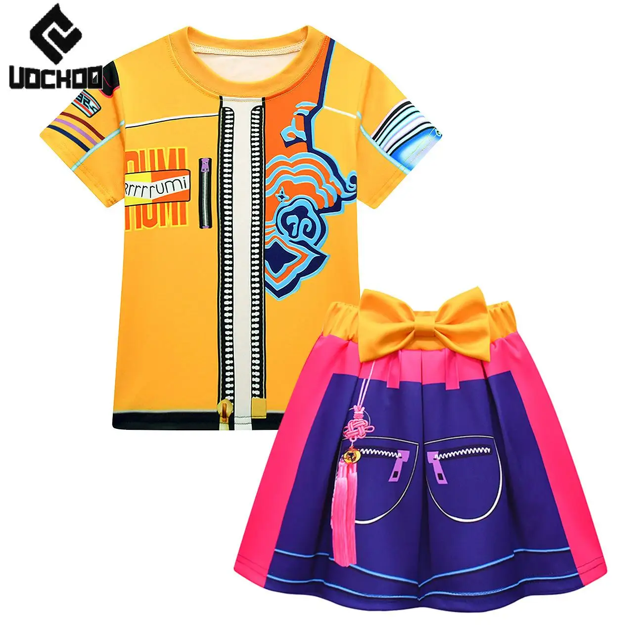 Yellow Kids T-Shirt Set Anime Cosplay Costume 3D Print Kpop Demon Hunters Tees Dress Up Child Idol 2 Piece Set Rumi Skirt 
Yellow Kids T-Shirt Set Anime Cosplay Costume 3D Print Kpop Demon Hunters Tees Dress Up Child Idol 2 Piece Set Rumi Skirt