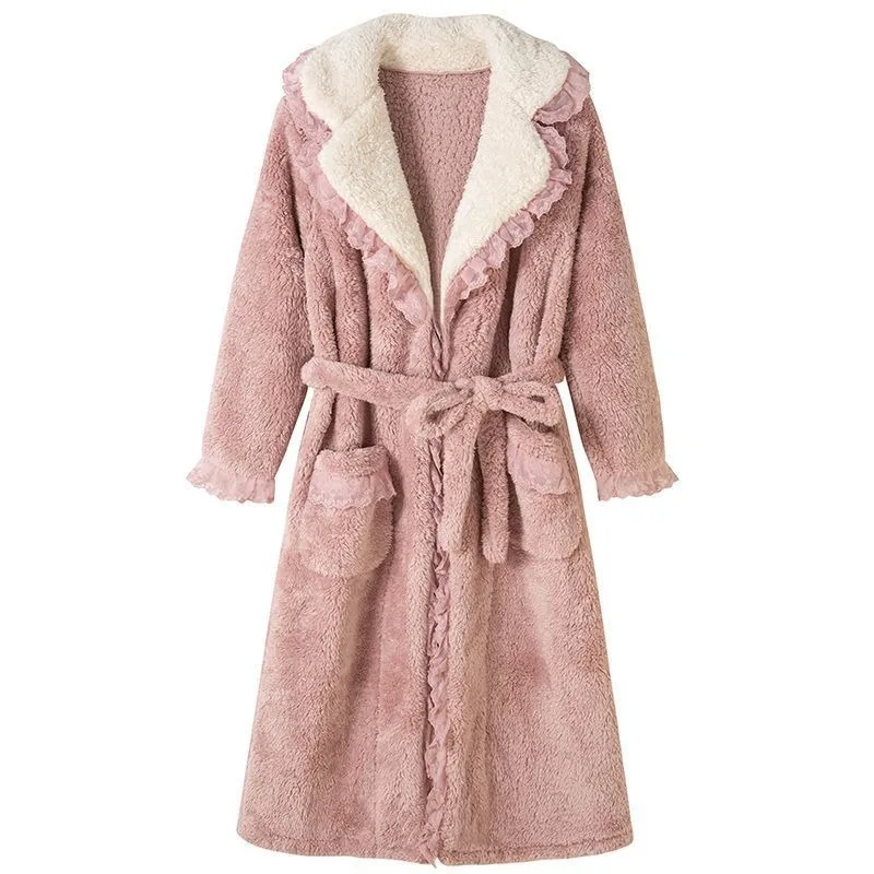 Nightgown Female Princess Wind Bathrobe Autumn Winter Thickened Coral Fleece Long Pajamas Lamb Fleece Flannel Thermal Loungewear
Nightgown Female Princess Wind Bathrobe Autumn Winter Thickened Coral Fleece Long Pajamas Lamb Fleece Flannel Thermal Loungewear
