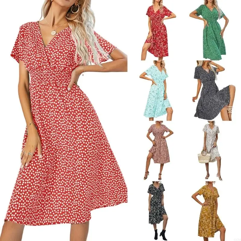 Women's Floral Print Dress Casual Short Sleeve V Neck Stretch Waist Beach Dresses 6XDA
Women's Floral Print Dress Casual Short Sleeve V Neck Stretch Waist Beach Dresses 6XDA