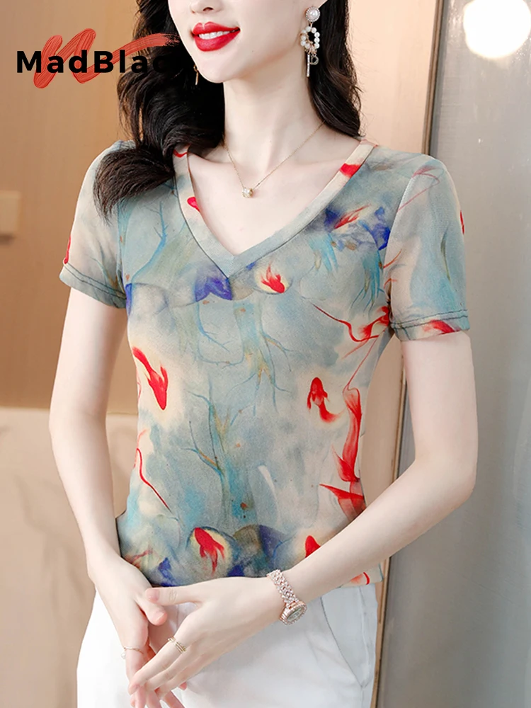 MadBlack, European Clothes Tshirt, Women Sexy Print V Neck Tops, Short Sleeve Streetwear Mesh Slim Tee, Summer Autumn T479133QC
MadBlack, European Clothes Tshirt, Women Sexy Print V Neck Tops, Short Sleeve Streetwear Mesh Slim Tee, Summer Autumn T479133QC