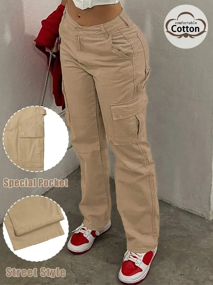 Women's Beige Cotton Cargo Wide-Leg Pants with Multiple Pockets
Women's Beige Cotton Cargo Wide-Leg Pants with Multiple Pockets