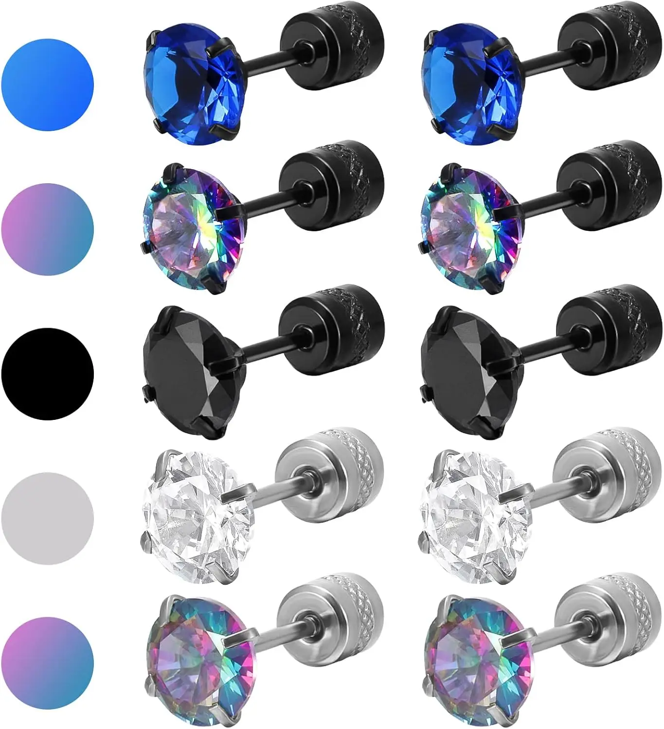 5 Pair Titanium Stud Earrings for Men Women Screw Back Surgical Steel Earrings Hypoallergenic Rainbow
5 Pair Titanium Stud Earrings for Men Women Screw Back Surgical Steel Earrings Hypoallergenic Rainbow