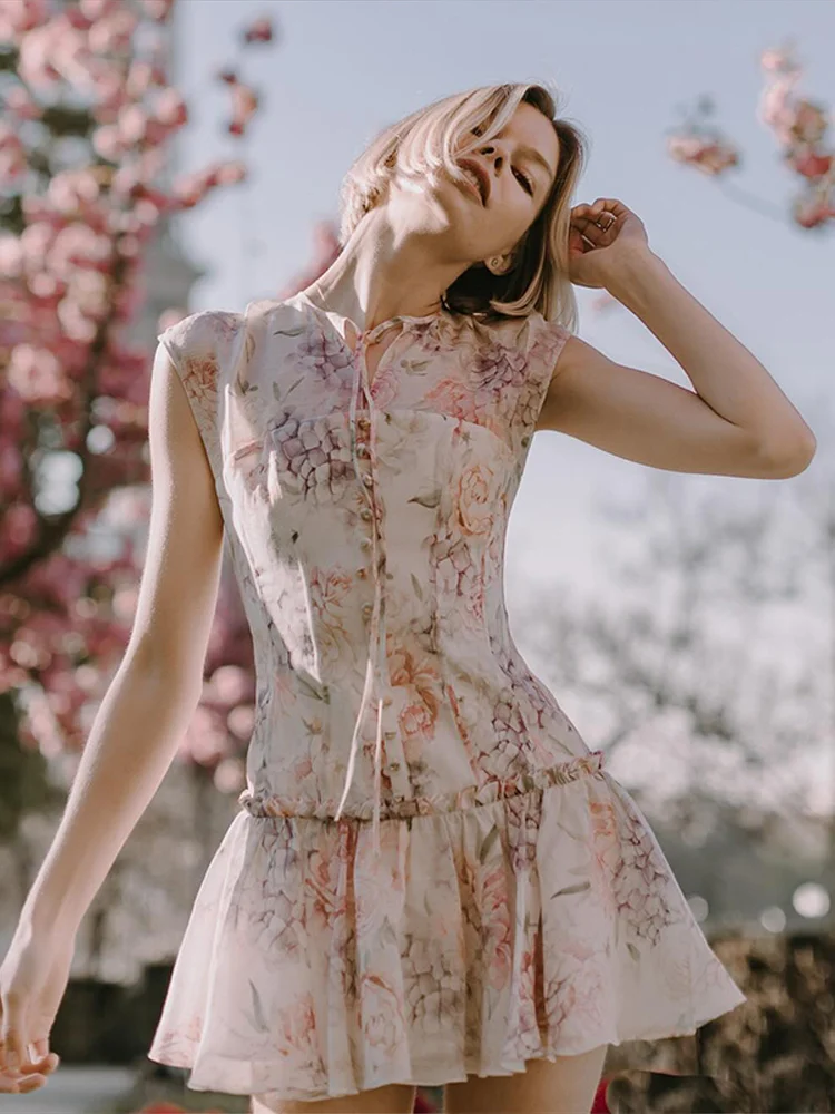 Fashion Printed O-neck Mini Dresses Women Elegant Sleeveless Slim Fit High Waist Short Dress Female Summer Chic Casual Holiday
Fashion Printed O-neck Mini Dresses Women Elegant Sleeveless Slim Fit High Waist Short Dress Female Summer Chic Casual Holiday
