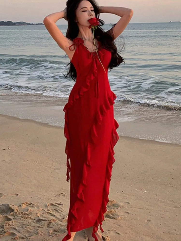 Vintage Red Ruffles Party Dresses For Women French Style Elegant Wedding Evening Dress Summer Female Prom Slim A-Line Vestidos
Vintage Red Ruffles Party Dresses For Women French Style Elegant Wedding Evening Dress Summer Female Prom Slim A-Line Vestidos