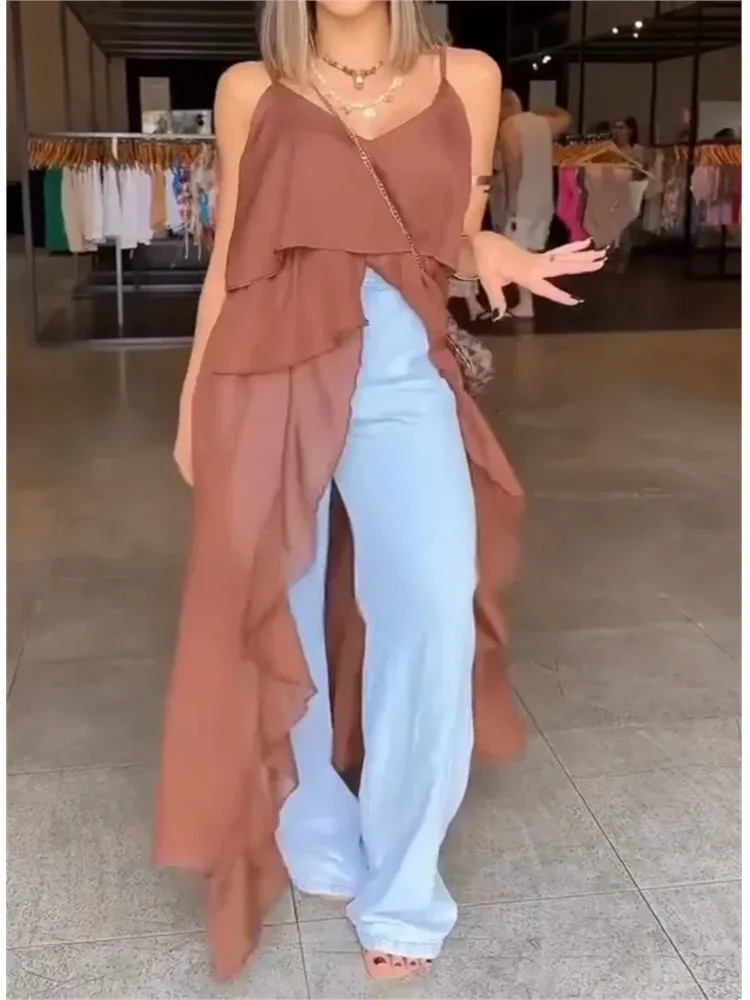 2025 Summer Fashion Solid Spaghetti Strap Long Dresses Women Sexy V-neck Sleeveless Irregular Dress Casual Woman Party Dress
2025 Summer Fashion Solid Spaghetti Strap Long Dresses Women Sexy V-neck Sleeveless Irregular Dress Casual Woman Party Dress