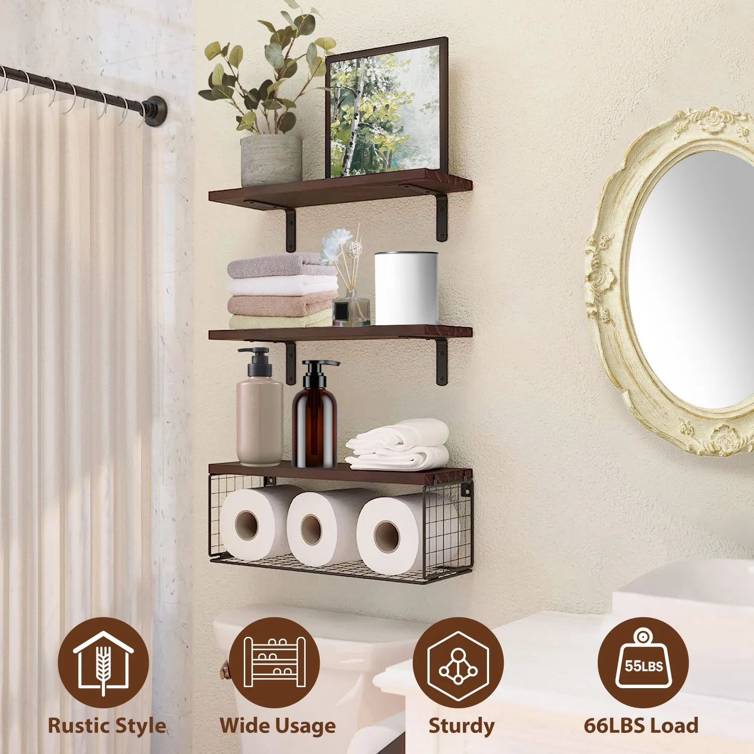 2 in 1 3-Tier Floating Wall Shelves, Paulownia Wood with Large Load-Bearing, Ideal for Bathroom & Living Room Storage
2 in 1 3-Tier Floating Wall Shelves, Paulownia Wood with Large Load-Bearing, Ideal for Bathroom & Living Room Storage