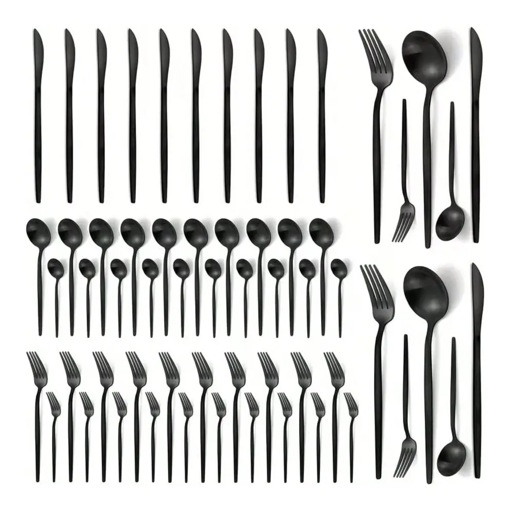 Deluxe Black 410 Stainless Steel Cutlery Set, Portugal Western Cutlery Set With Knives, Forks And Spoons, 12pcs Mirror Polished
Deluxe Black 410 Stainless Steel Cutlery Set, Portugal Western Cutlery Set With Knives, Forks And Spoons, 12pcs Mirror Polished