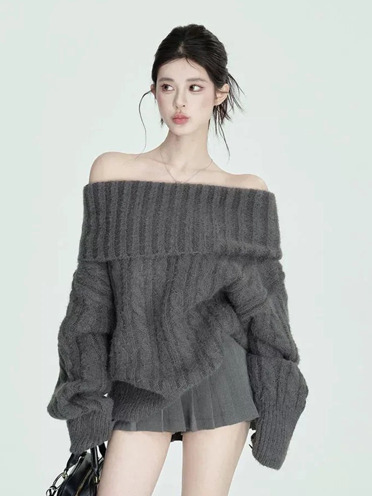 Сексуальный серый свитер с открытыми плечами Y2K, женский уличный свитер с ленивым ветром, свободный вязаный джемпер, винтажный американский пуловер с высоким воротником в стиле Харадзюку
Сексуальный серый свитер с открытыми плечами Y2K, женский уличный свитер с ленивым ветром, свободный вязаный джемпер, винтажный американский пуловер с высоким воротником в стиле Харадзюку