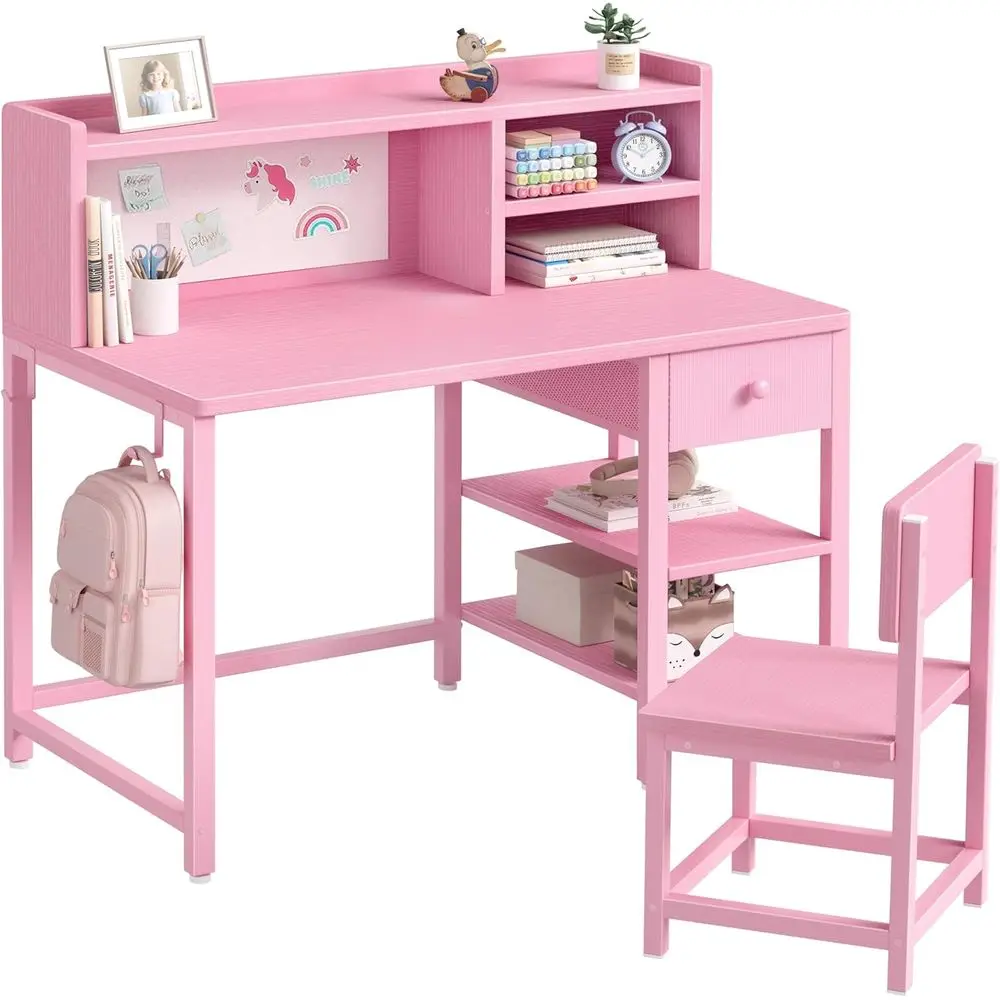 Pink Kids Desk and Chair Set or 6-12 Year Old, Children Study Desk with Hutch and Storage Shel, Student Writing Table with abric
Pink Kids Desk and Chair Set or 6-12 Year Old, Children Study Desk with Hutch and Storage Shel, Student Writing Table with abric