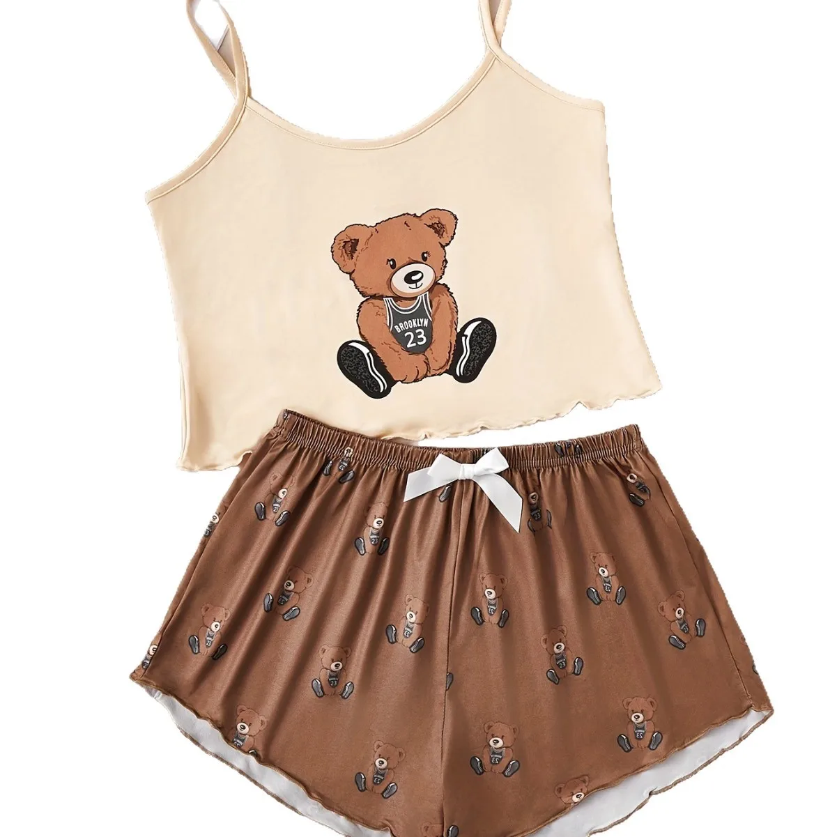 Women Cute Teddy Bear Print Pajama Set, 2Pcs Sleeveless Cami Top and Shorts Soft Sleepwear Loungewear
Women Cute Teddy Bear Print Pajama Set, 2Pcs Sleeveless Cami Top and Shorts Soft Sleepwear Loungewear
