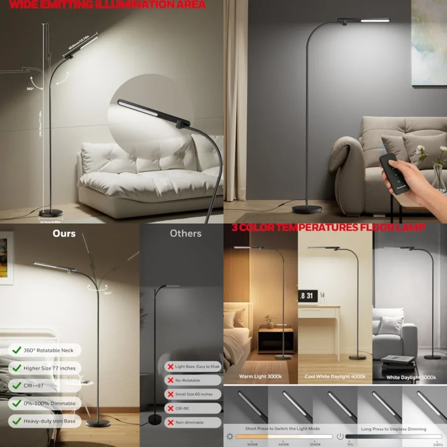LED Floor Lamp with Remote, CRI97 Full Spectrum Eye-Caring Reading Lamp, Stepless Dimmable 3000K-5000K Task Floor Lamp with Fle
LED Floor Lamp with Remote, CRI97 Full Spectrum Eye-Caring Reading Lamp, Stepless Dimmable 3000K-5000K Task Floor Lamp with Fle