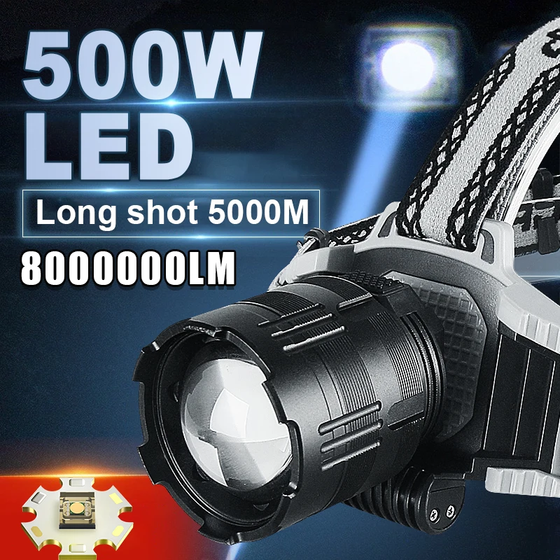 8000000LM 500W LED Powerful Headlamp USB Rechargeable Head Flashlight 5000 Meters LED Headlight Zoom Head Lamp Long Shot Lantern
8000000LM 500W LED Powerful Headlamp USB Rechargeable Head Flashlight 5000 Meters LED Headlight Zoom Head Lamp Long Shot Lantern