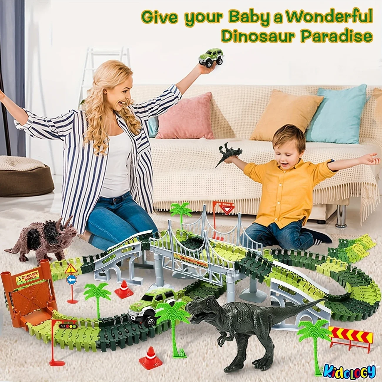 Dinosaur toy race track set with 458 pieces, featuring flexible tracks, electric cars, and dinosaur figurines. Ideal for boys an
Dinosaur toy race track set with 458 pieces, featuring flexible tracks, electric cars, and dinosaur figurines. Ideal for boys an