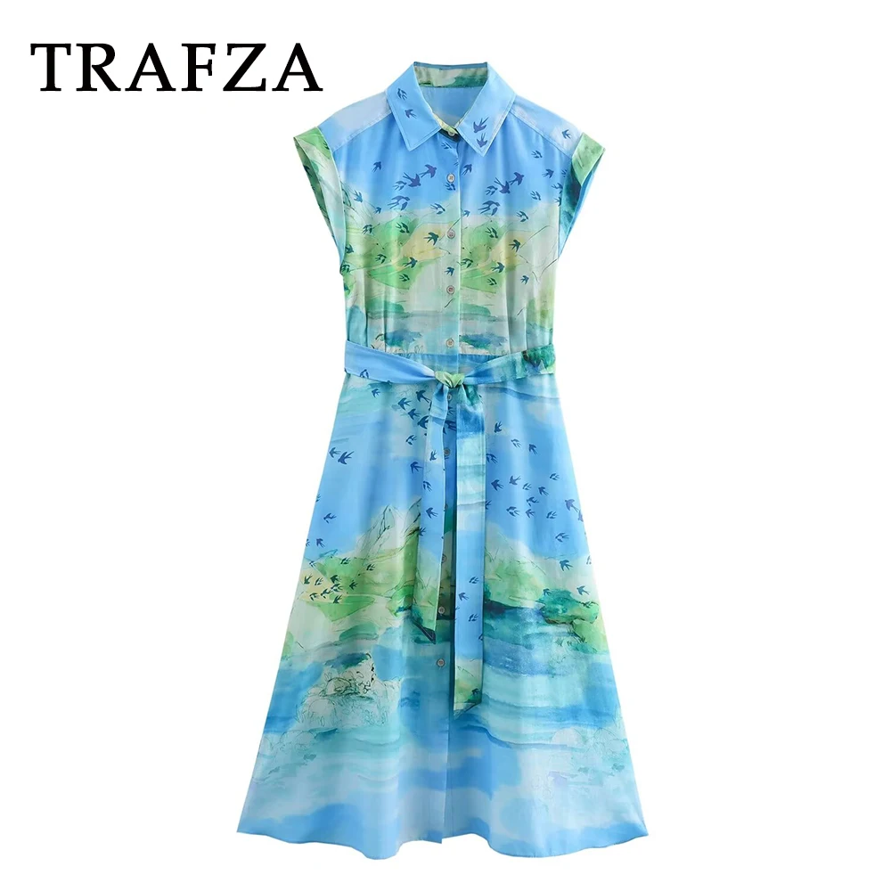 TRAFZA 2024 Summer Women Casual Print Dresses Draped Sashes Skirts Single Breasted Turn-Down Collar Fashion Women Dresses
TRAFZA 2024 Summer Women Casual Print Dresses Draped Sashes Skirts Single Breasted Turn-Down Collar Fashion Women Dresses