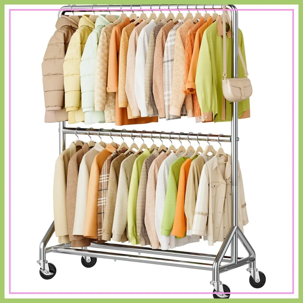 50'' Heavy Duty Clothes Rack for Hanging Clothes, Double Rods Industrial Clothing Rack with Wheels, Sturdy Rolling Garment Rack for Shirts, Coats, Jackets
50'' Heavy Duty Clothes Rack for Hanging Clothes, Double Rods Industrial Clothing Rack with Wheels, Sturdy Rolling Garment Rack for Shirts, Coats, Jackets