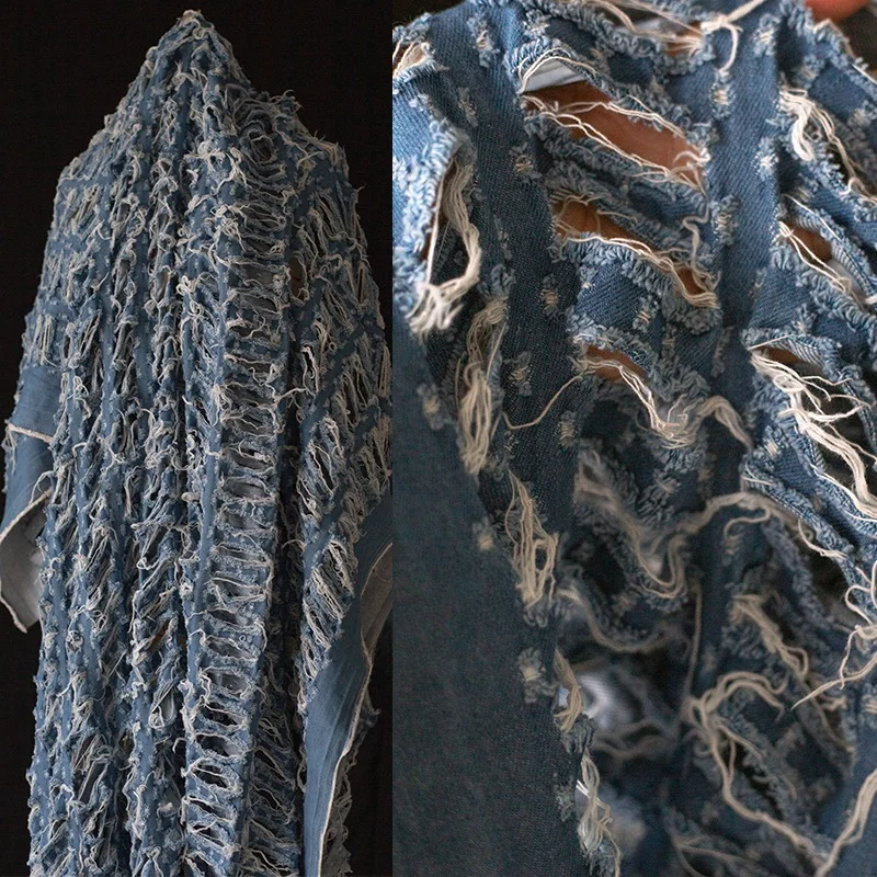 Fabric Width 135cmx50cm Blue and White Ripped Texture Creative Denim Material Hollow Perspective Jacquard Tassel Diy Coat Dress
Fabric Width 135cmx50cm Blue and White Ripped Texture Creative Denim Material Hollow Perspective Jacquard Tassel Diy Coat Dress