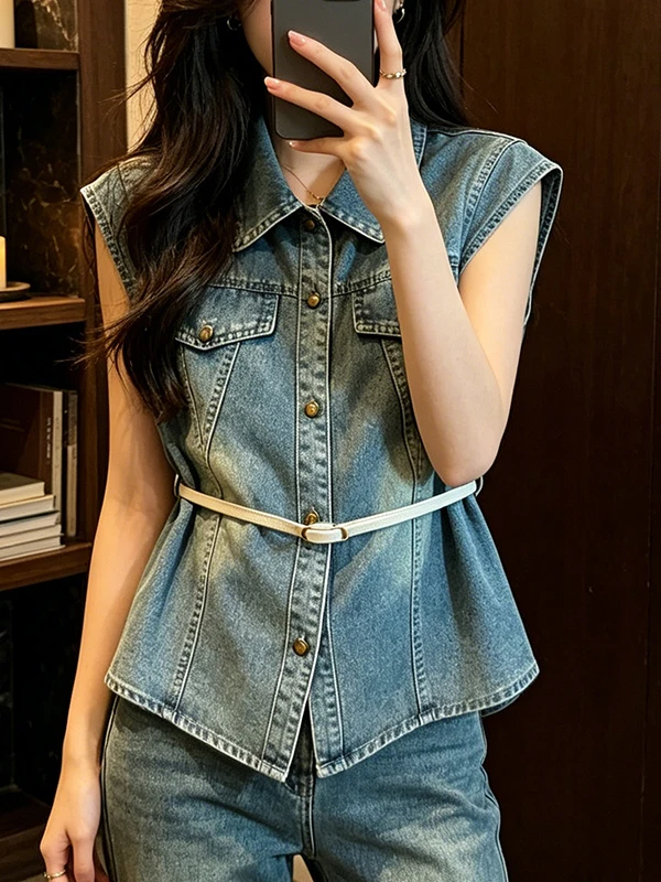 High Waist Slimming Denim Vest Women's Casual Fashion Age-Defying Sleeveless Top Large Size Summer New Style Commute Style
High Waist Slimming Denim Vest Women's Casual Fashion Age-Defying Sleeveless Top Large Size Summer New Style Commute Style