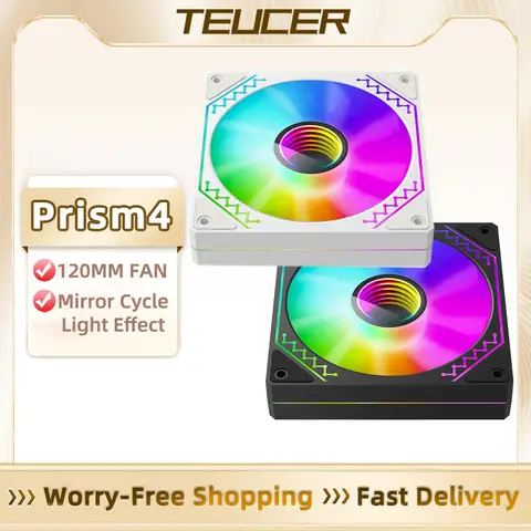 TEUCER PRISM4 Computer Chassis Fan 12cm ARGB Cyclic Mirror Quiet Cooling Fan 120mm 4-pin PWM 800-2000RPM Case Fans Cooler