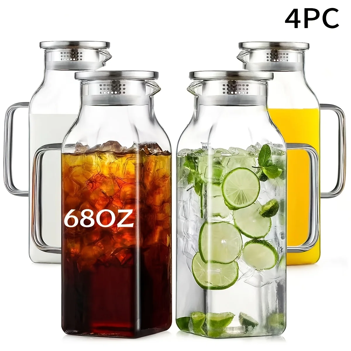 4pcs Square Glass Water Bottle with Cap And Handle, 68oz Drink Container, Borosilicate Heat-Resistant Glass Water Bottle for Hot
4pcs Square Glass Water Bottle with Cap And Handle, 68oz Drink Container, Borosilicate Heat-Resistant Glass Water Bottle for Hot