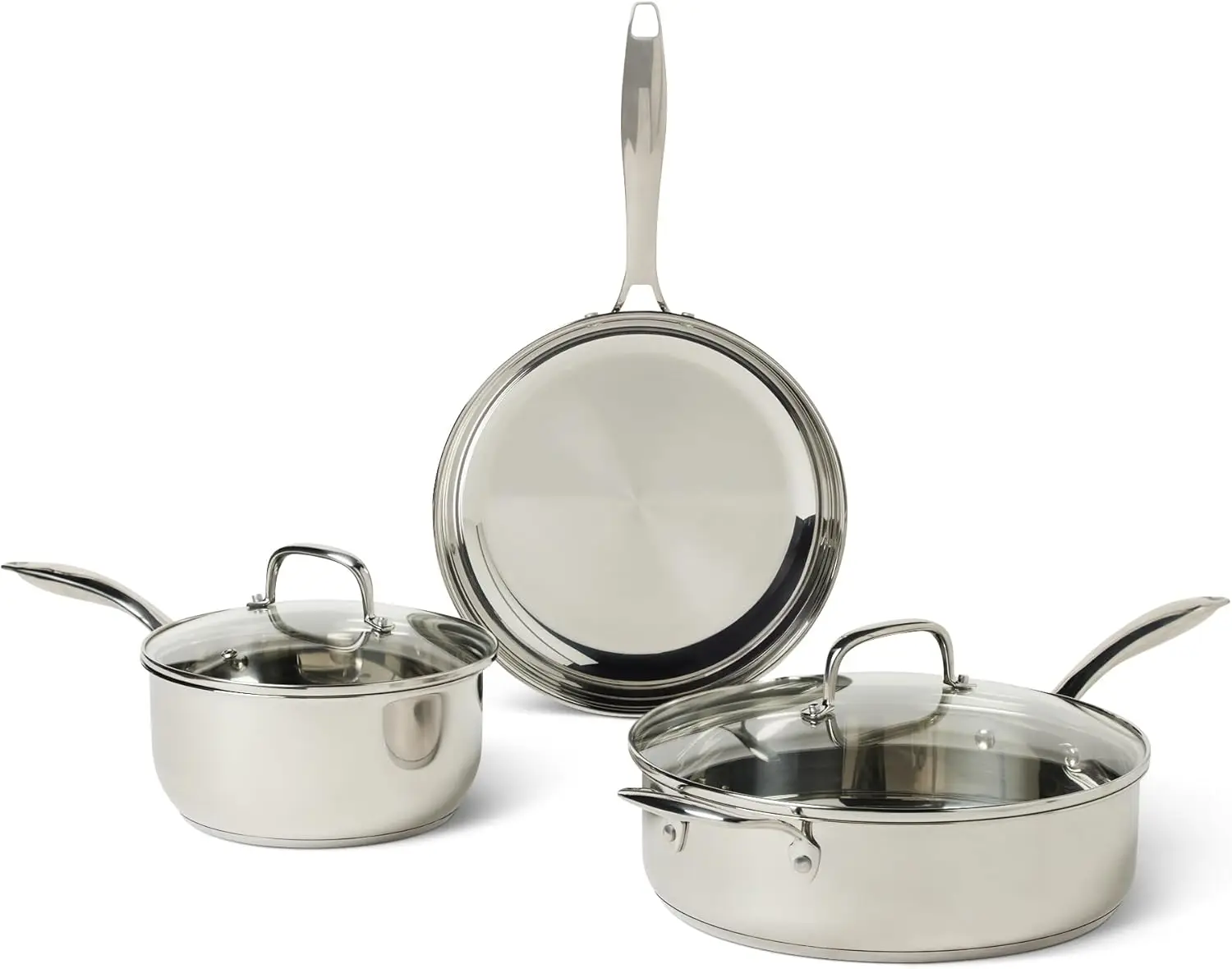 Basics Stainless Steel Cookware Set, 5-Piece, All Cooktop Friendly, Dishwasher-Safe, Induction Compatible
Basics Stainless Steel Cookware Set, 5-Piece, All Cooktop Friendly, Dishwasher-Safe, Induction Compatible